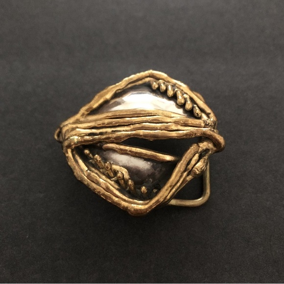 Other - Rare Brutalist Handmade Abstract Two Tone Studio Art Belt Buckle Mixed Metals